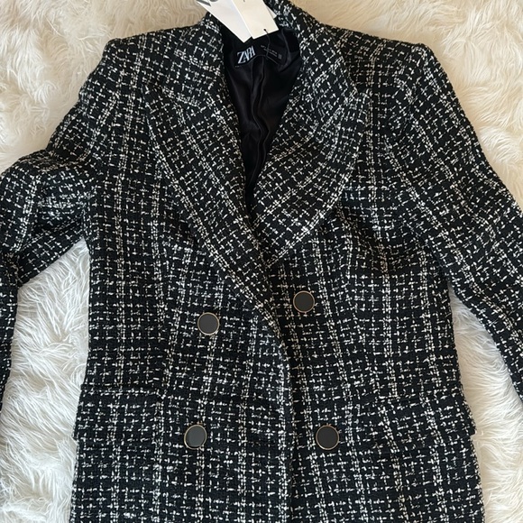 Zara brand new never worn blazer black and white textured blazer tweed